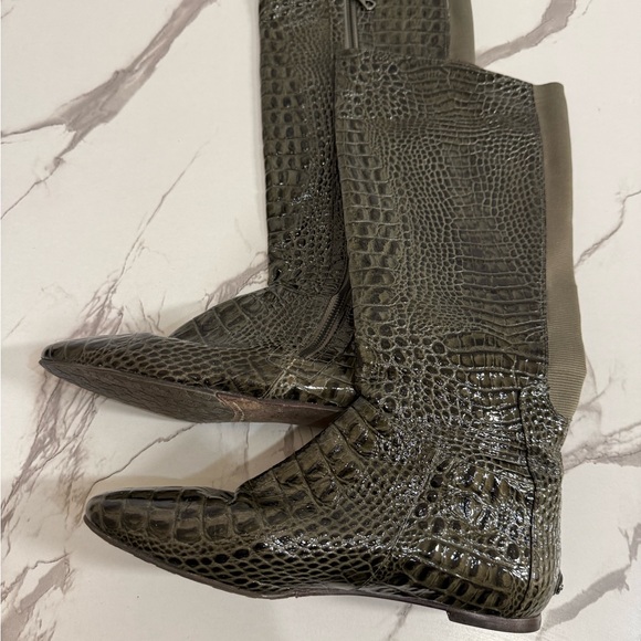 Shoes - BCBG Dark Green Alligator Print Tall Boots SIZE 9